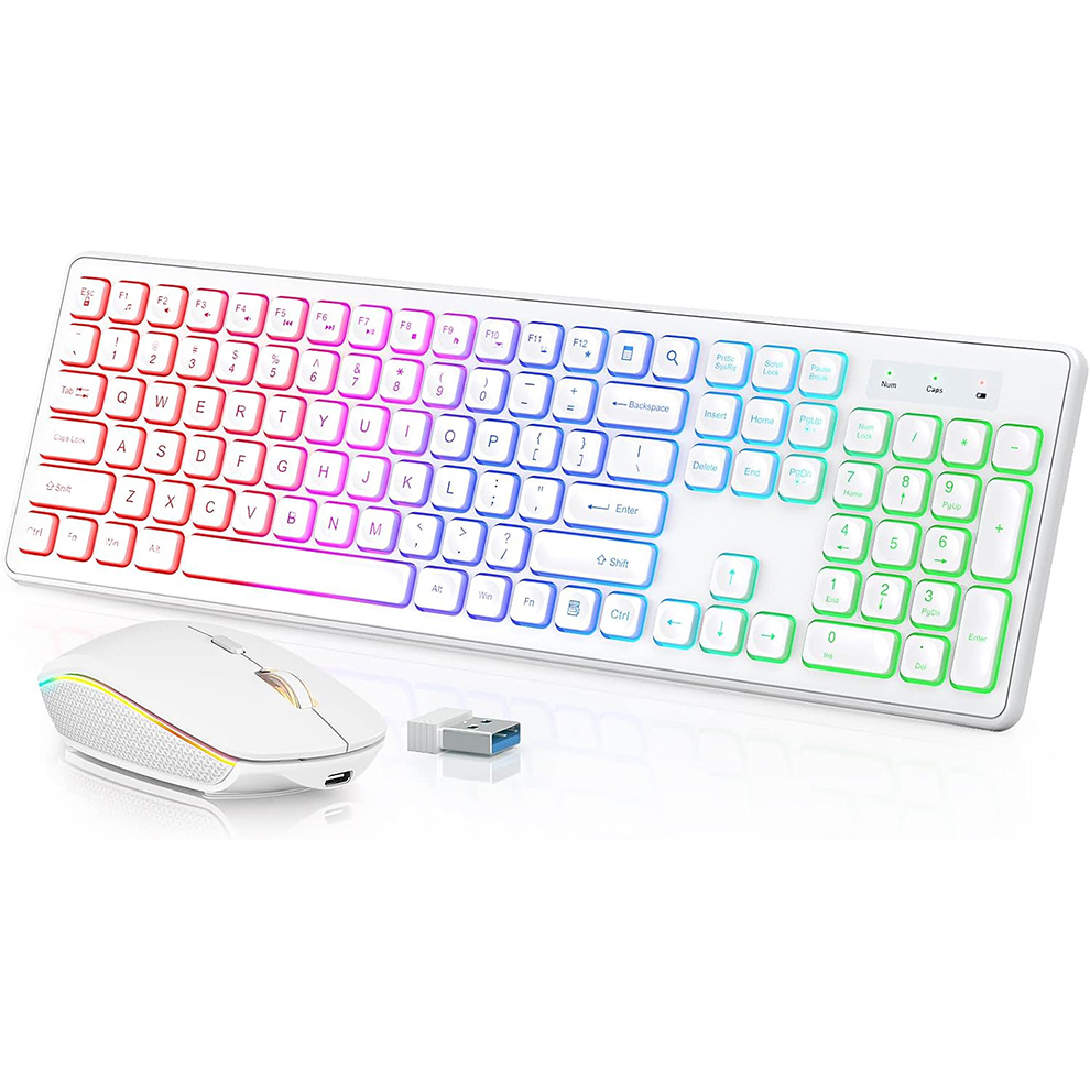 Gaming Keyboard And Mouse Combo - Podświetlana bezprzewodowa klawiatura i mysz, ciche